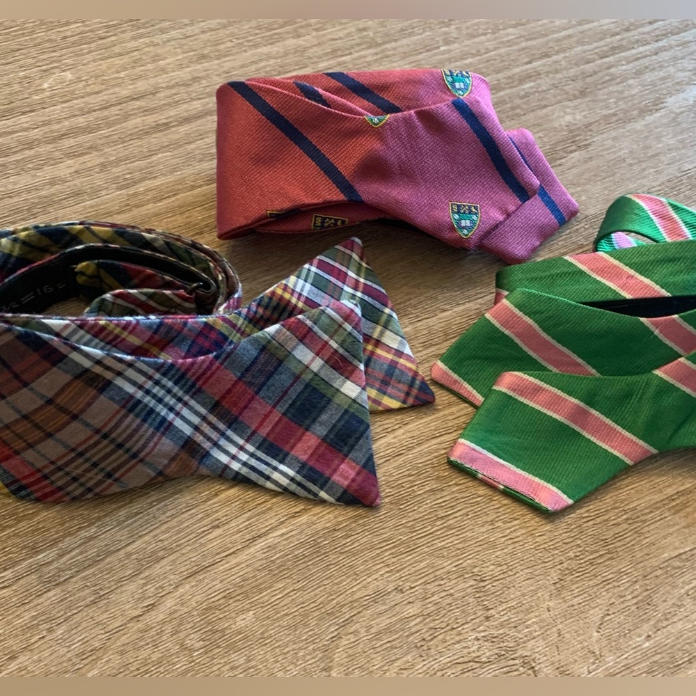 Men’s Plaid and Striped Bow Tie Set